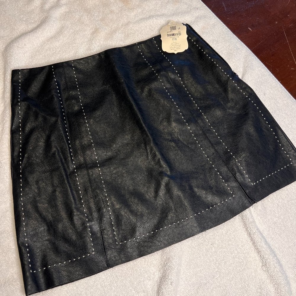NWT Altar'd State Brooklyn Miniskirt Vegan Faux Leather with white stitching